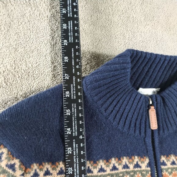 Garnet Hill 1/4 Zip Sweater Mens M 100% Cashmere Navy Aztec Washable Fair Isle - Picture 5 of 8